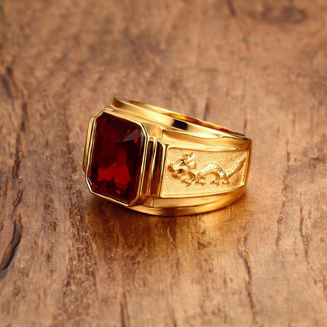 Men's Signet Ring With Red Stone