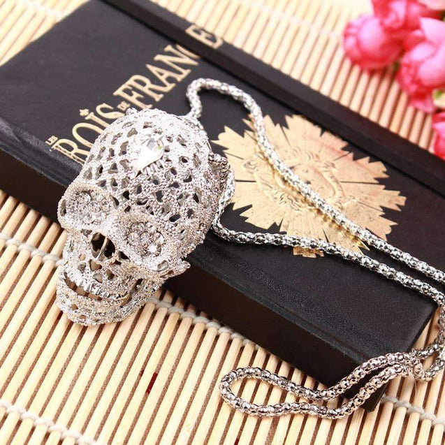 Ladies Iced Out Skull Necklace