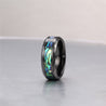 Black Tungsten Wedding Rings With Green Fire Opal & Shell Inlay