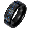 Men's 8mm Black Ceramic Ring With Blue Carbon Fiber Inlay