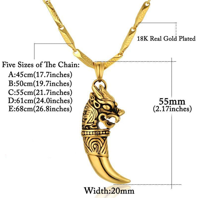 Mens Golden Wolf Tooth Necklace