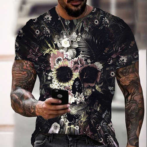 Men Streetwear Skull Print T-Shirts