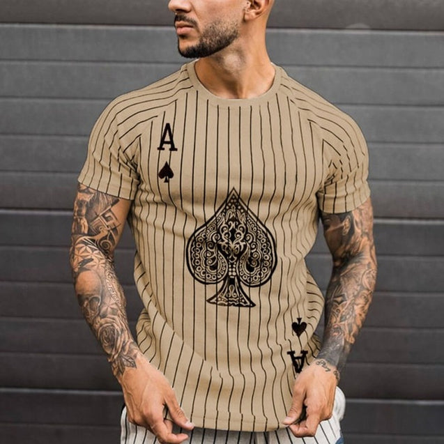 Men Stripped Poker Print T-Shirts