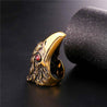 Mens Stainless Steel Crow Head Ring With Red Rhinestone Eyes