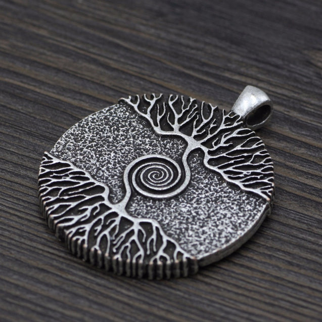 Vikings Amulet Tree of Life Round Silver Color Big Pendant Necklace