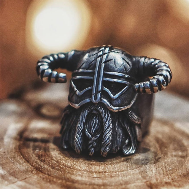 Viking Warrior With Horned Helmet Ring