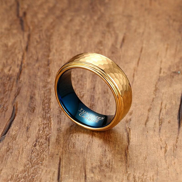 Mens Tungsten Carbide Wedding Ring - Geometric Carving Design