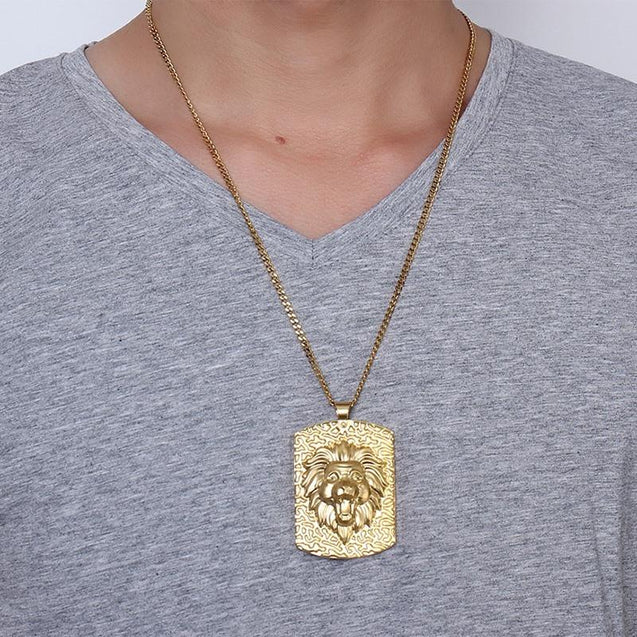 Gold colored Lion Head Pendant Necklace