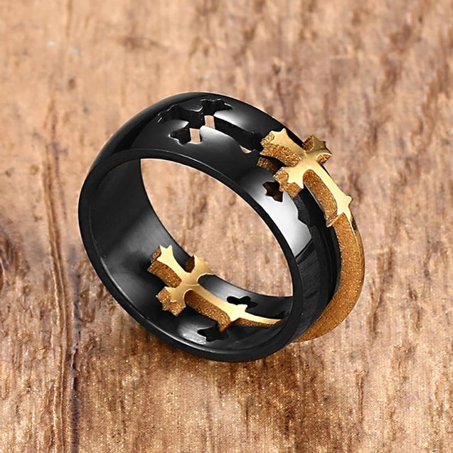 Black Cross Ring With Separable Golden Cross
