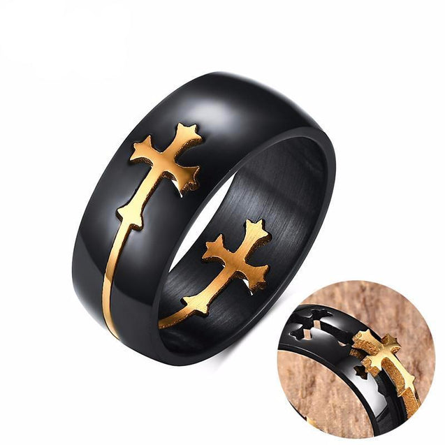 Black Cross Ring With Separable Golden Cross
