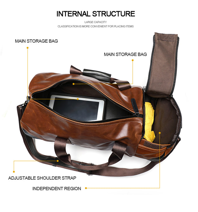 Mens Brown PU Leather Holdall Duffle Bag