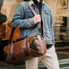 Mens Brown PU Leather Holdall Duffle Bag