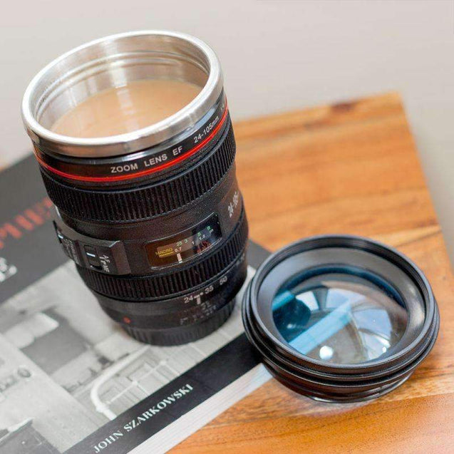 Camera Lens Coffee Mug Stainless Steel Thermos Lined & Lid