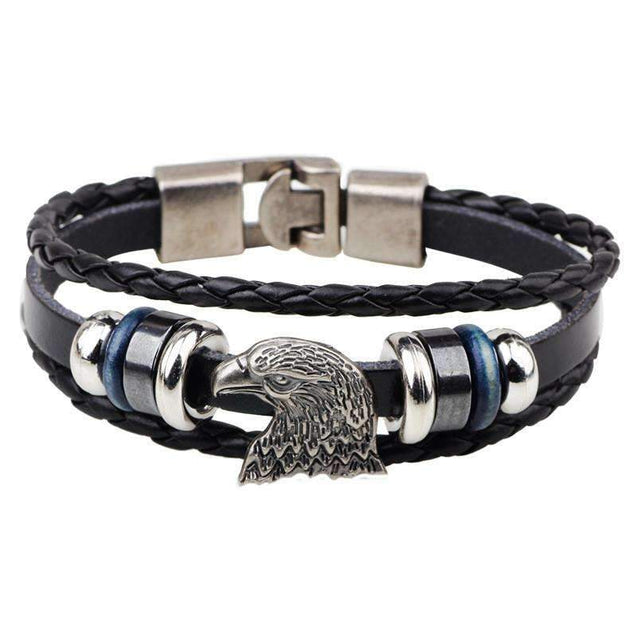 Stainless Steel & Leather Eagle Bracelet