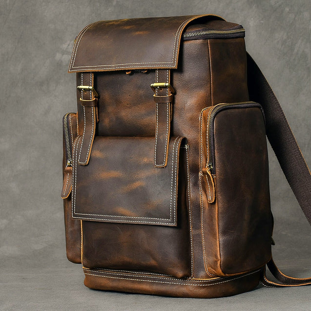 Men's Genuine Leather Backpack Large Capacity Retro  Laptop Backpack