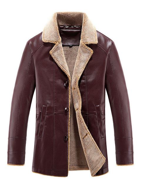 Men's Fur Collar Leather Jacket Slim Fit