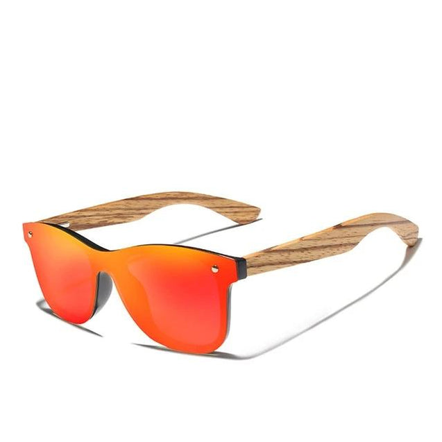 Men's Square Sunglasses With Zebra Wooden Frame Mirror Lens