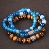 3 Set/PCS Buddha Tiger Eye and Blue Agate Beaded Bracelets