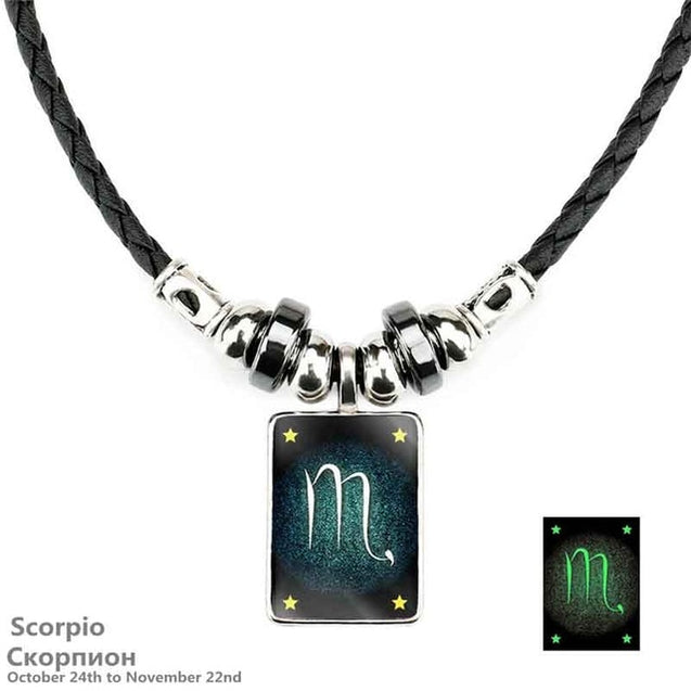 Zodiac Signs Constellation Luminous Leather Necklace Horoscope Necklace