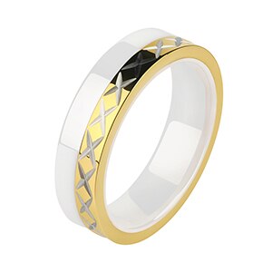 Men's Ceramic Rings With X Cross Logo Gold Color Side 6mm