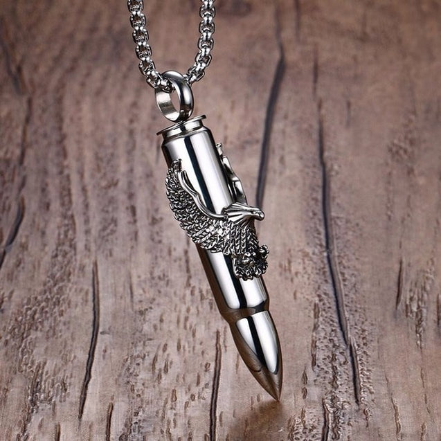 Mens Bullet with Eagle Pendant Necklace