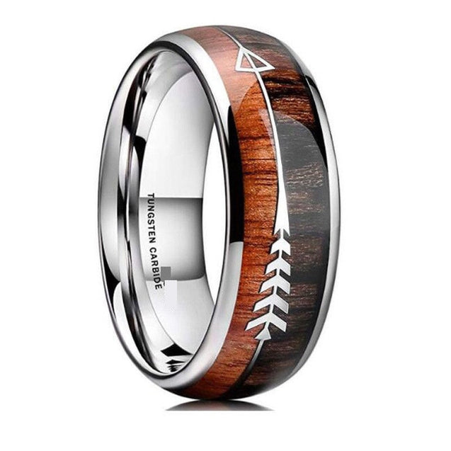 Natural Wood & Arrow Design Tungsten Ring For Men's