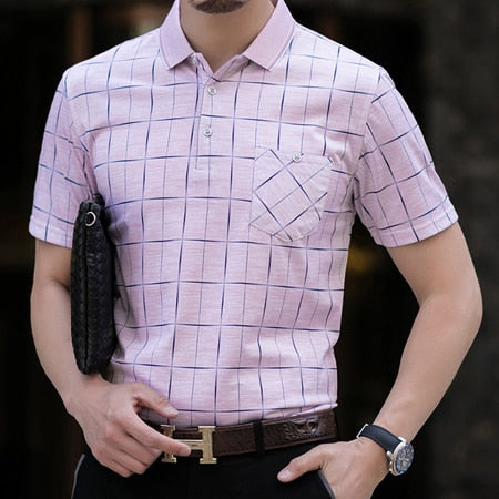 Men's Business Style Plaid Polo Shirts