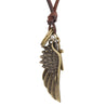 Feather Angel Wings Necklace & Pendants With Vintage Brown Leather Rope