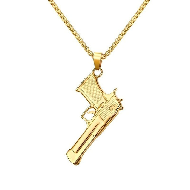 Mens M9 Gun Design Necklace Black Tone Stainless Steel Army Style Pendant