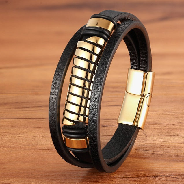 Luxury Geometric Design Multi layer Men's Leather Bracelet