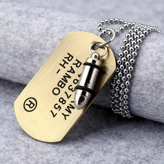 Men Dog Tags With Bullet Charm Fashion Pendant Necklace For Men