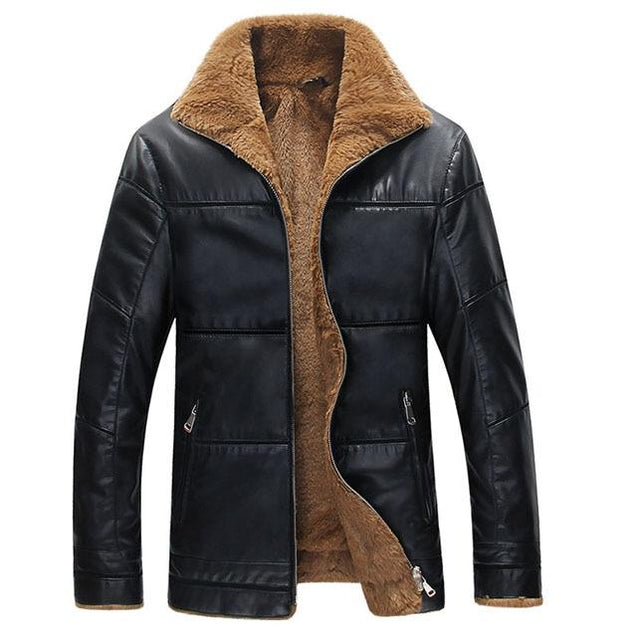 Slim Fit Leather Jacket With Fur Collar