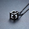 Hollow Square Cube Pendant Necklace For Men