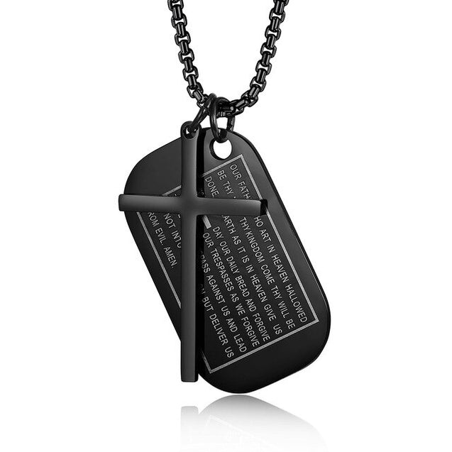 Men's Dog Tag Necklaces With Cross Pendant