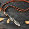 Mens Leather Necklace With Feather Pendant