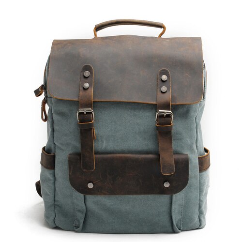 Vintage Canvas & Leather Backpacks for Men 14" Laptop Daypacks