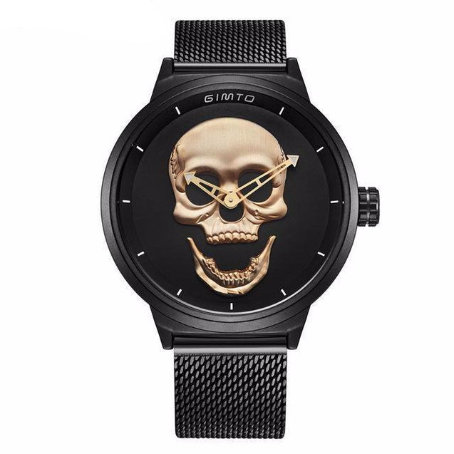 Black Military-Inspired Skull Watch