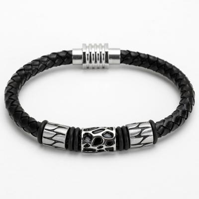 Black Leather Bracelet With Charm